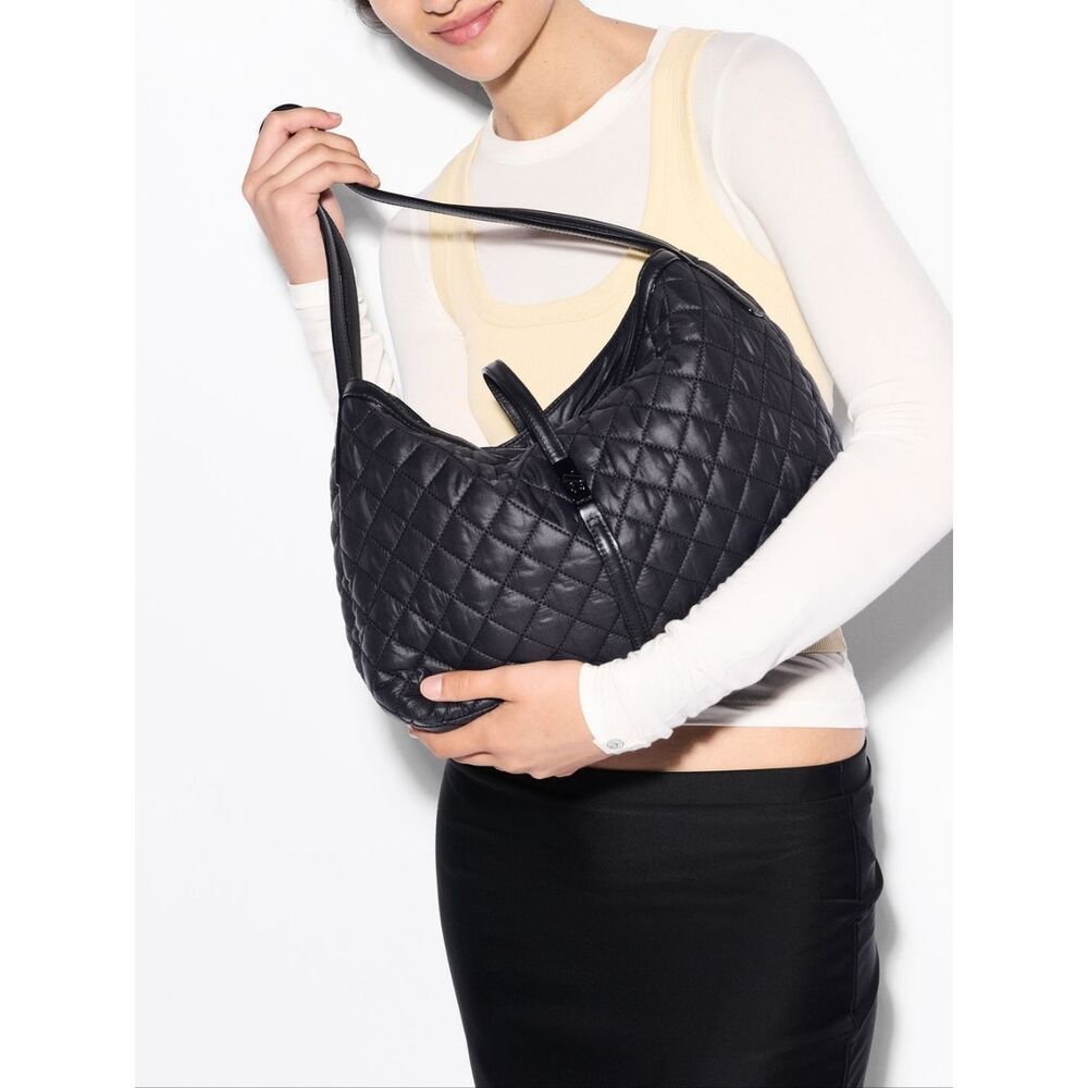MZ Wallace Black Astor E/W Luxary Tote Bag Quilted Leather Shoulder Bag